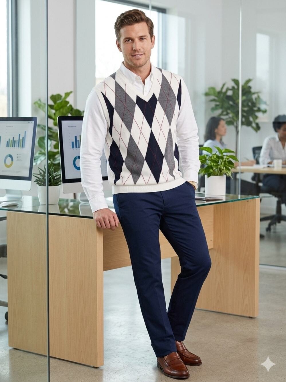 IZOD V-neck argyle sweater Men's vest geometric diamond pattern preppy size 3X